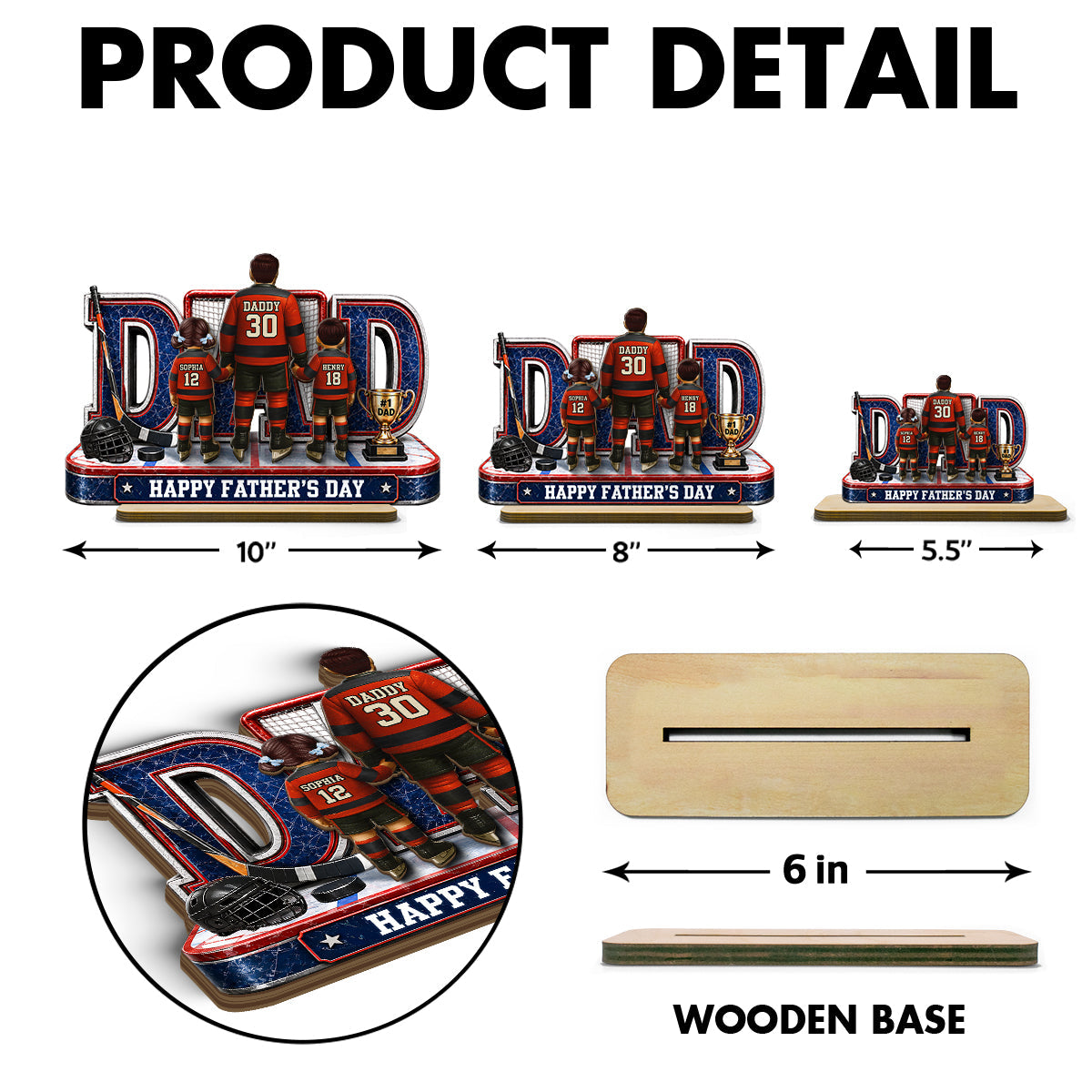 MVP Hockey Dad & Kids Together - Personalized 2-Layered Wooden Plaque - Gift For Dad, Husband