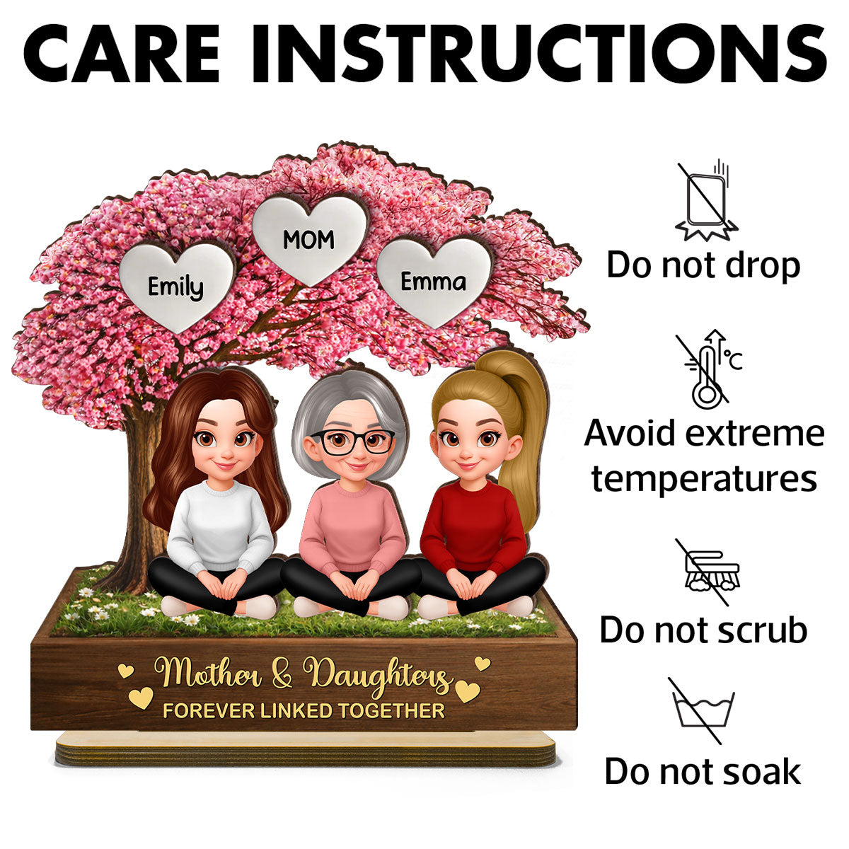 The Love Between Mother & Daughter is Forever - Personalized 2-Layered Wooden Plaque - Heartfelt Gift for Mom