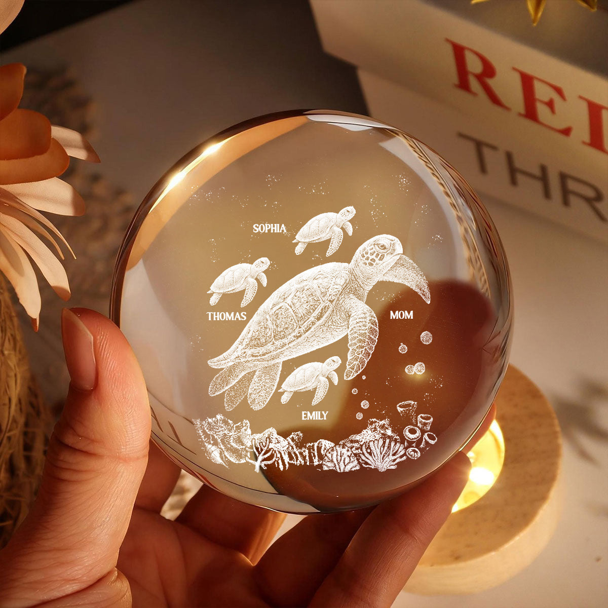 Mom Grandma Sea Turtle - Personalized Crystal Ball LED Night Light