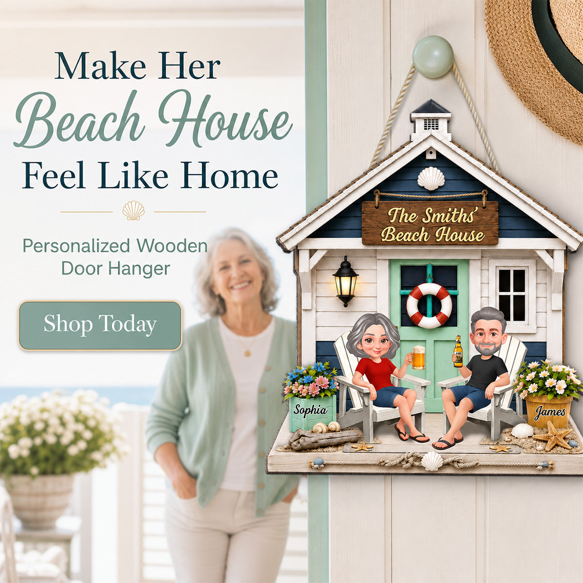 Welcome To Our Beach House 2D Flat - Personalized Wood Sign