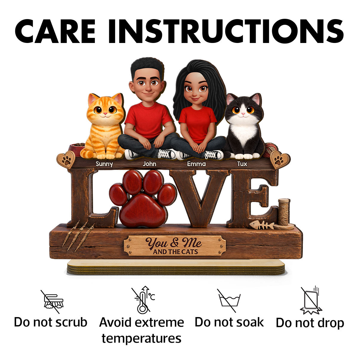 You & Me And The Cat - Personalized 2-Layered Wooden Plaque - Heartfelt Gift For Cat Dad