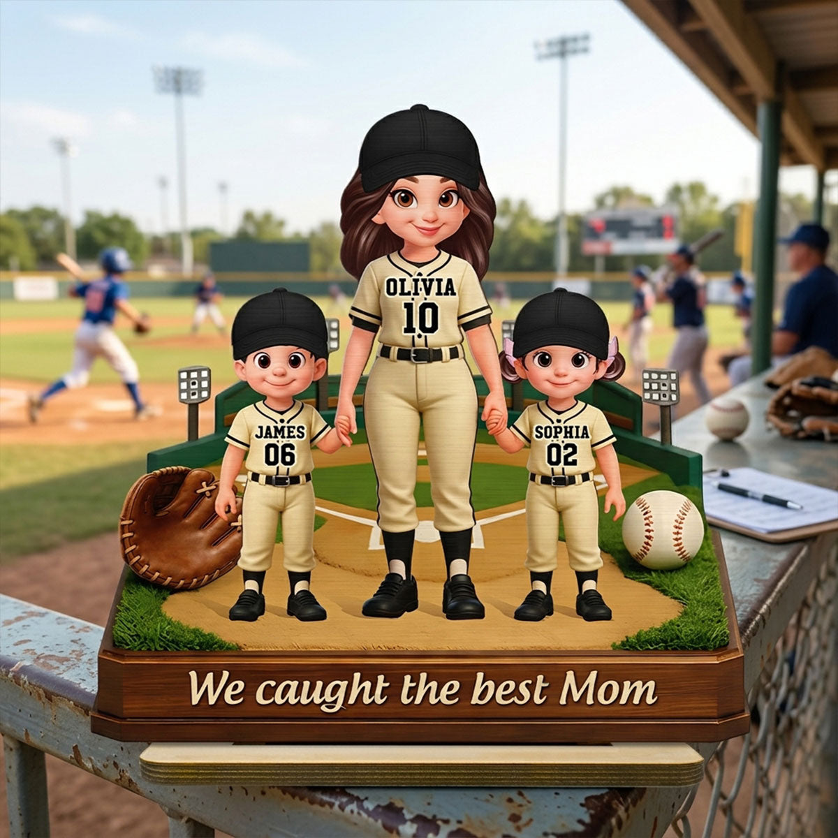 We Caught The Best Mom Baseball Field - Personalized 2-Layered Wooden Plaque - Mother's Day Gift For Baseball Mom