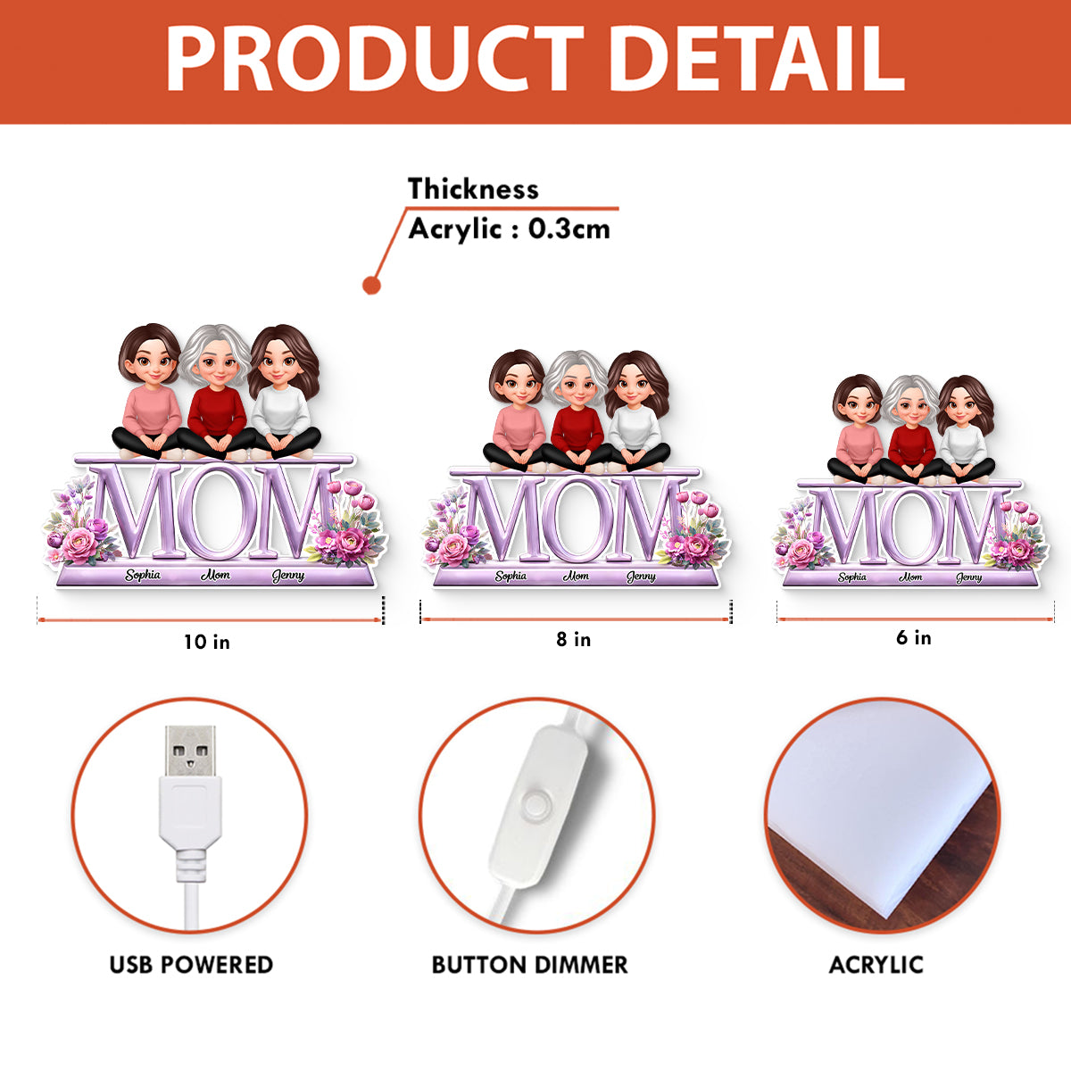 Lovely Mom And Kids - Personalized Light Box - Heartfelt Gift For Mom, Grandma