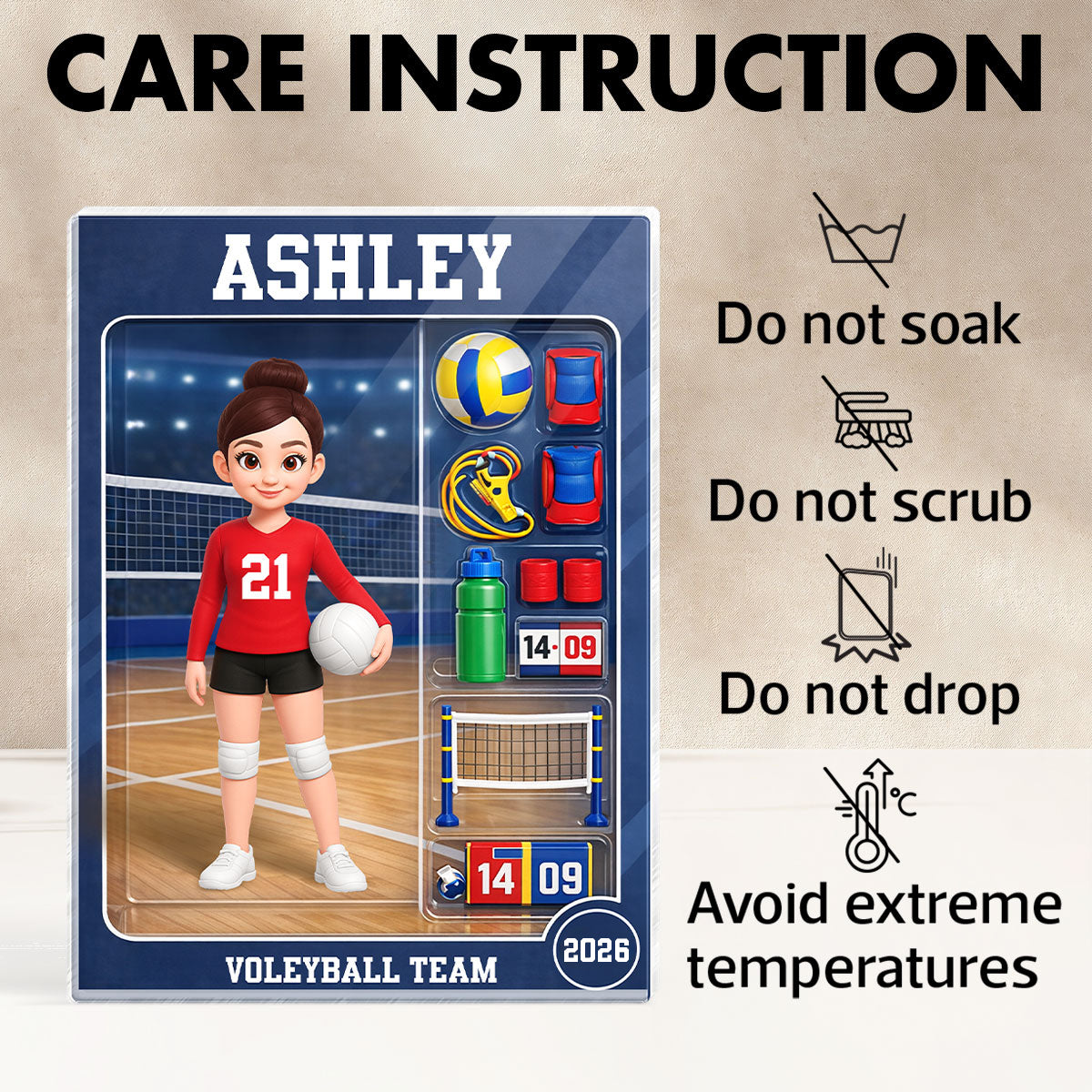 Volleyball Girl Action Figure - Personalized Acrylic Block Plaque - Unique Gift For Daughter, Granddaughter