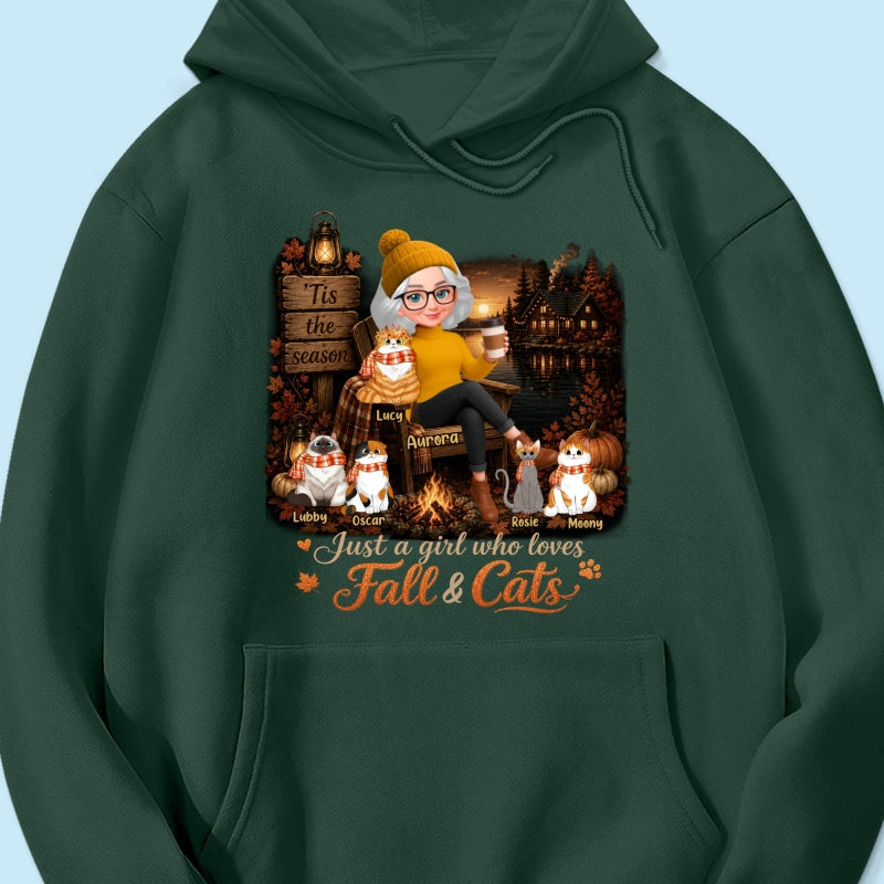 Just a Girl Who Loves Fall & Cats - Personalized Shirt - Cozy Fall Tee for Cat Moms