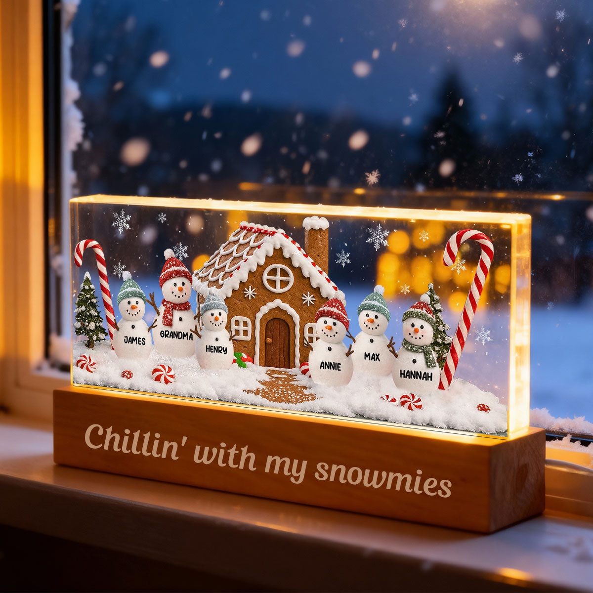 3D Effect Grandma's Little Snowmen In Snow - Personalized Acrylic Block LED Night Light - Christmas Decor For Grandma, Family