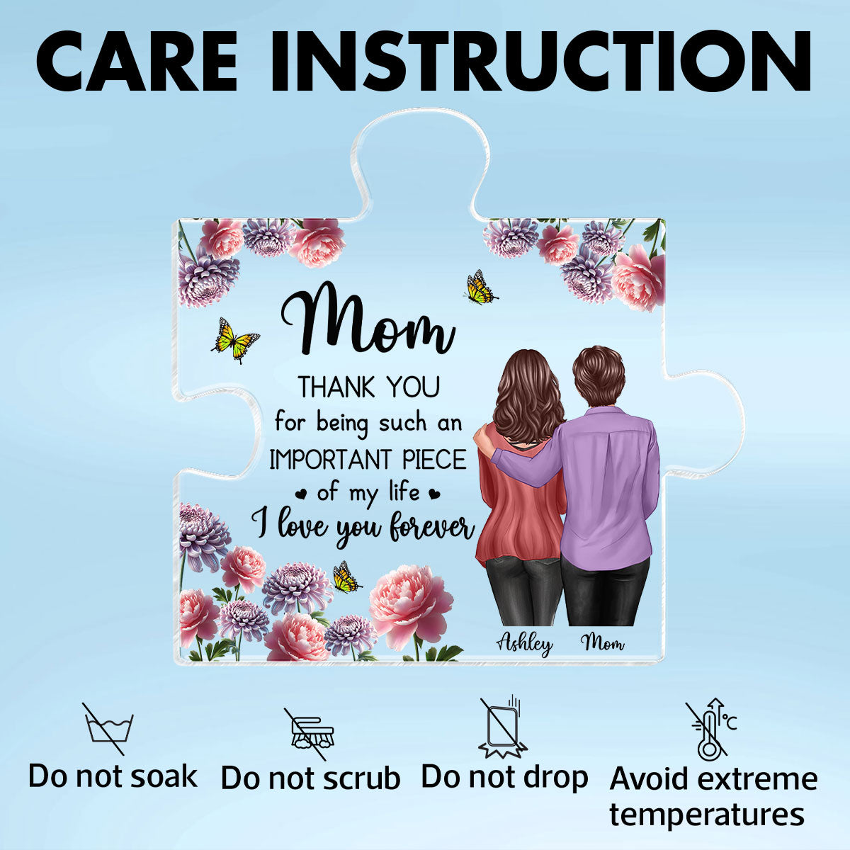 Mom I Love You Forever Birth Month Flowers - Personalized Acrylic Block Plaque - Heartfelt Gift For Mom, Grandma