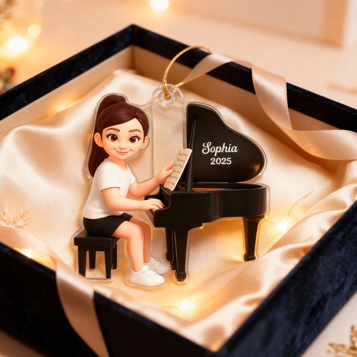 Christmas Girl Boy Playing Piano - Personalized Acrylic Ornament - Gift For Pianists, Performers, Piano Lovers