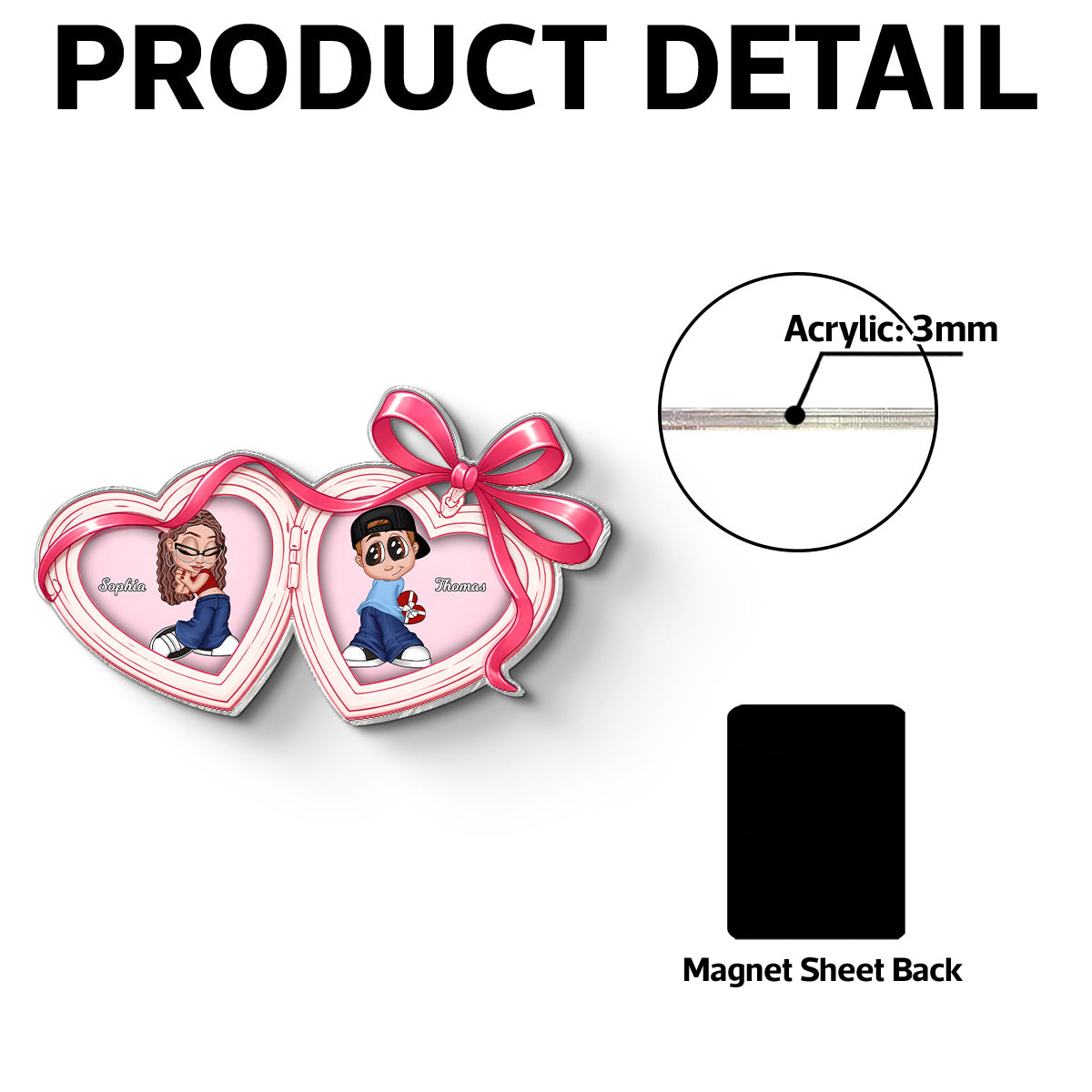 Y2K Couple Custom Coquette Heart Locket - Personalized Acrylic Fridge Magnet - Gift For Her, Gift For Him