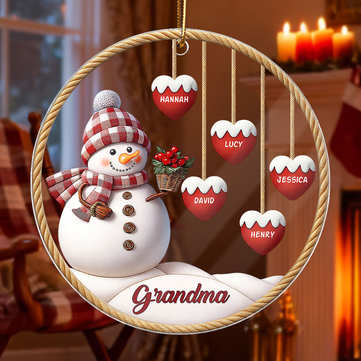 3D Effect Grandma Snowman With Grandkids Name - Personalized Acrylic Ornament - Christmas Decor For Grandma