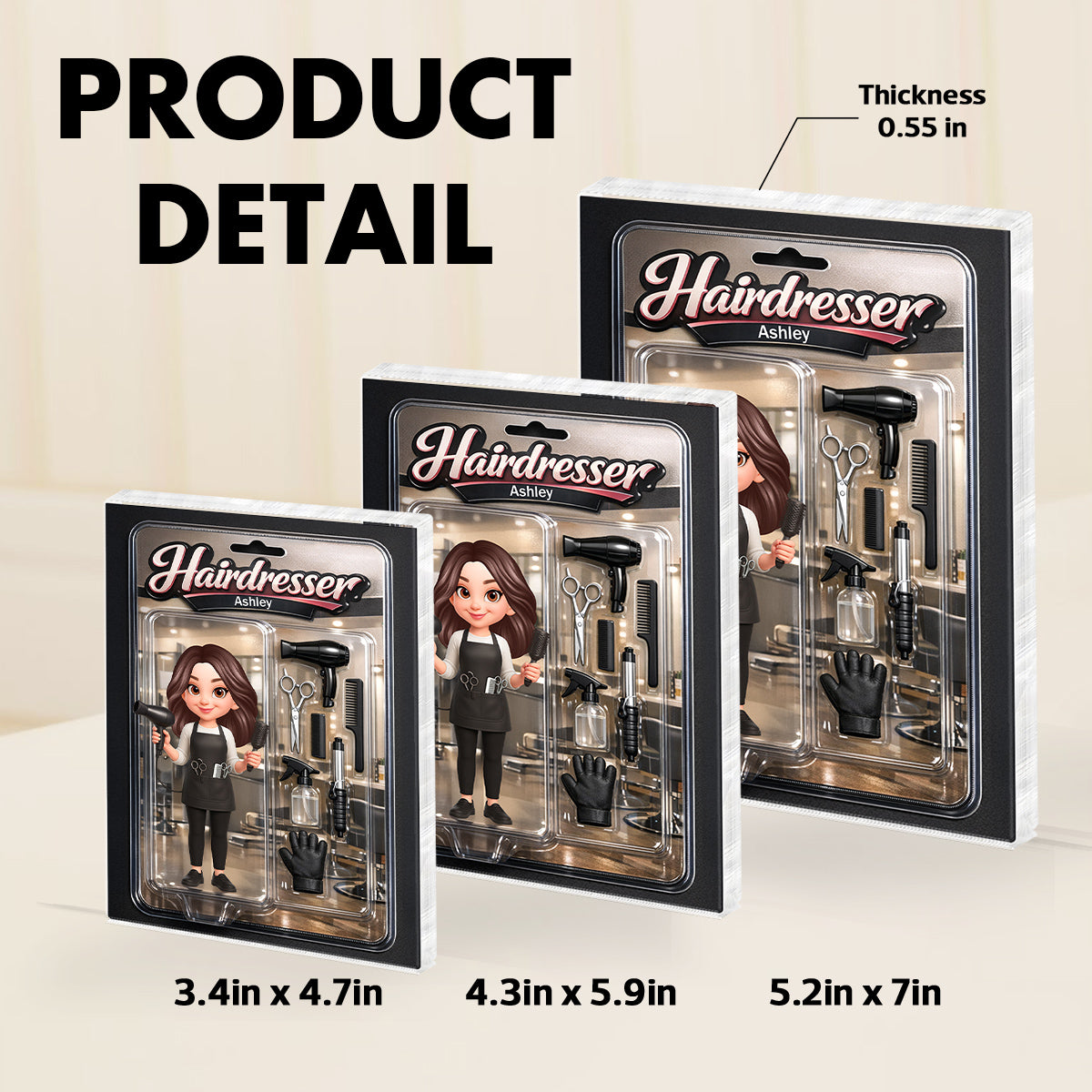 3D Effect Woman Hairdresser Action Figure - Personalized Acrylic Block Plaque - Gift For Hairdressers