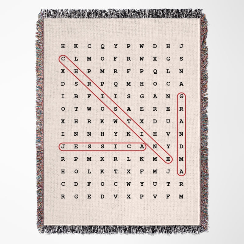 Family Name Word Search - Personalized Woven Blanket - Mother's Day Gift For Grandma, Family Gift