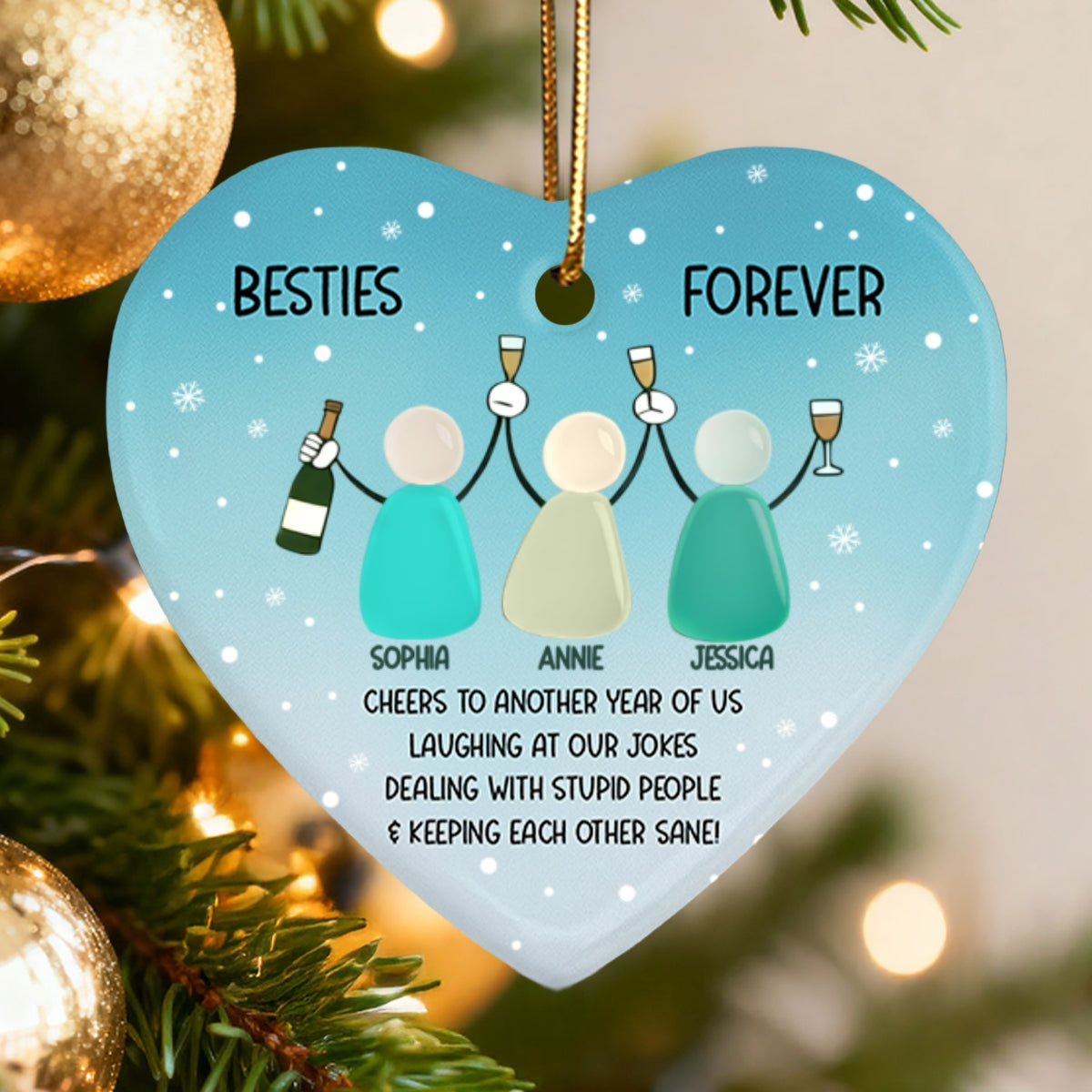 3D Sea Glass Effect Here's Another Year Of Us - Personalized Ceramic Ornament With Acrylic Pieces - Gift For Besties