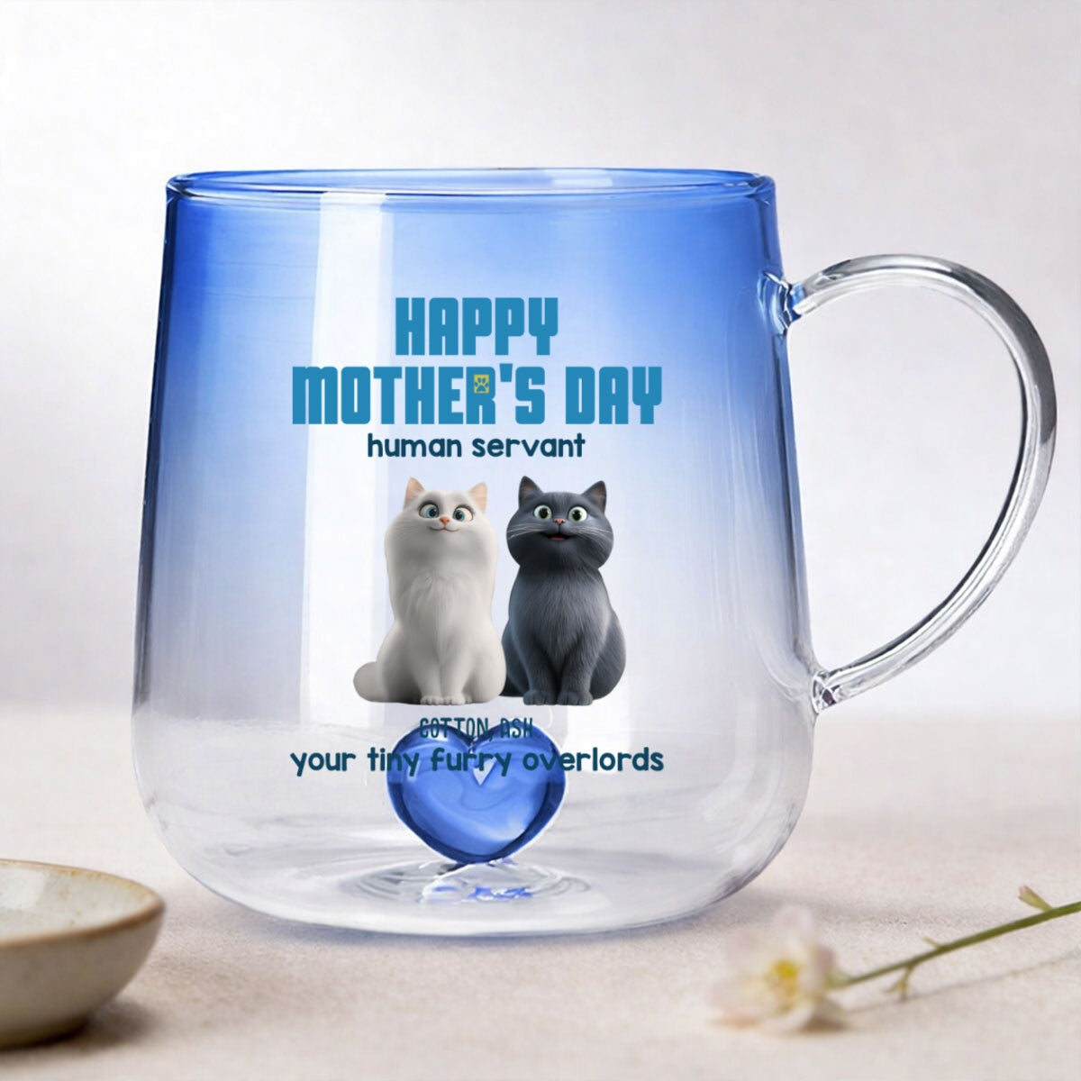 Happy Mother's Day Cat Mom Human Servant - Personalized Glass Mug - Heartfelt Gift for Cat Lovers