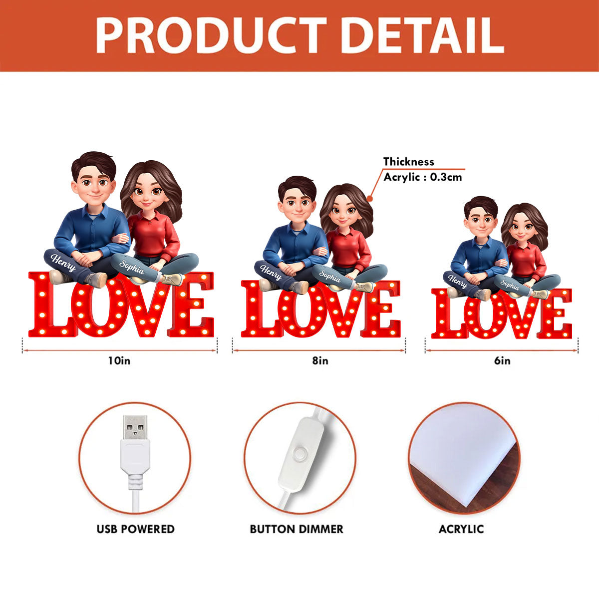 Love Couple Sitting Together - Personalized Light Box - Gift for Couple, for Him, for Her