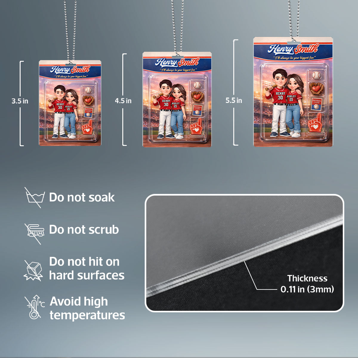 Baseball Couple I'll Always Be Your Biggest Fan Custom Action Figure - Personalized Acrylic Car Hanger - Sentimental Gift for Him