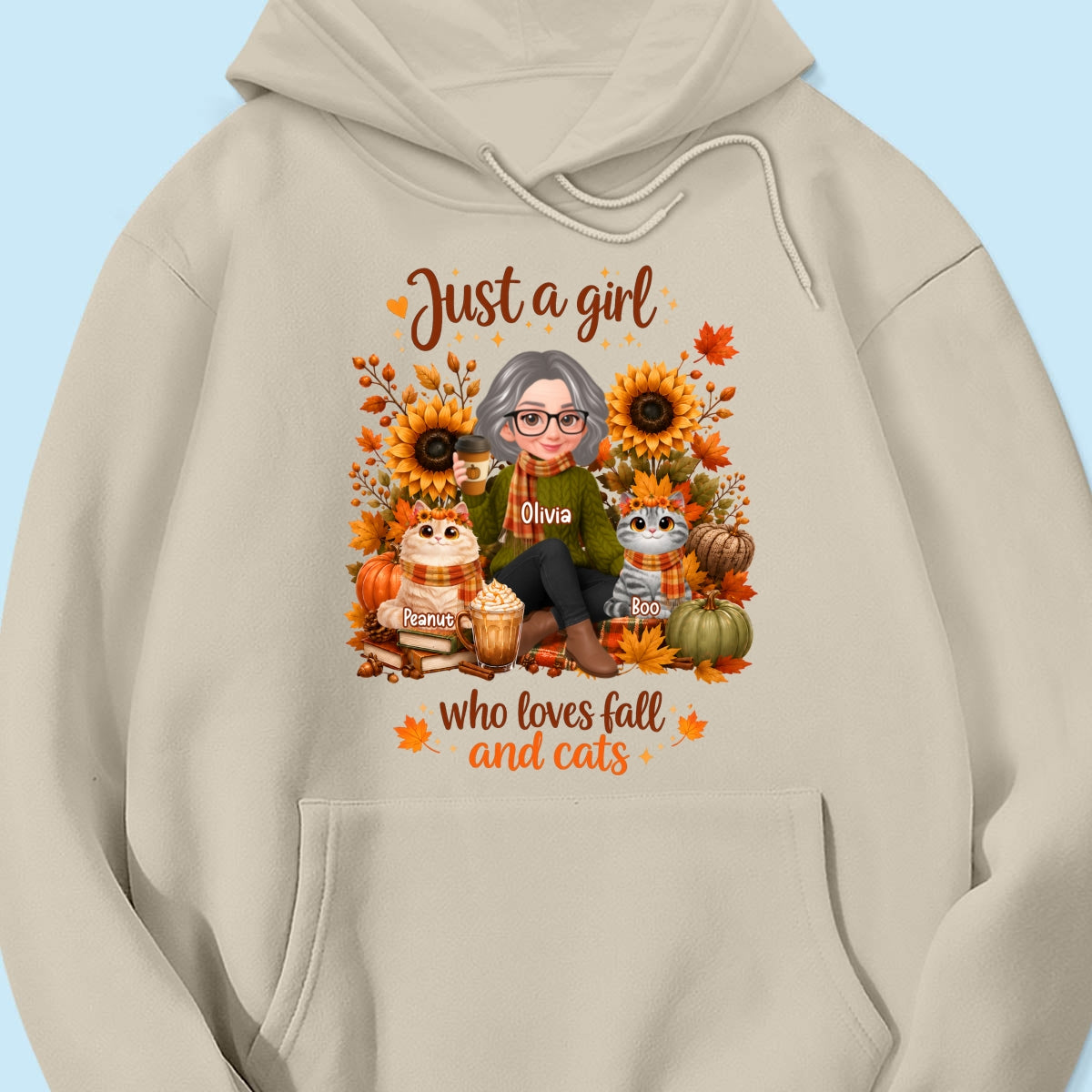 A Girl Who Loves Fall And Her Cats - Personalized Shirt - Fall Season Gift, Gift For Cat Lovers
