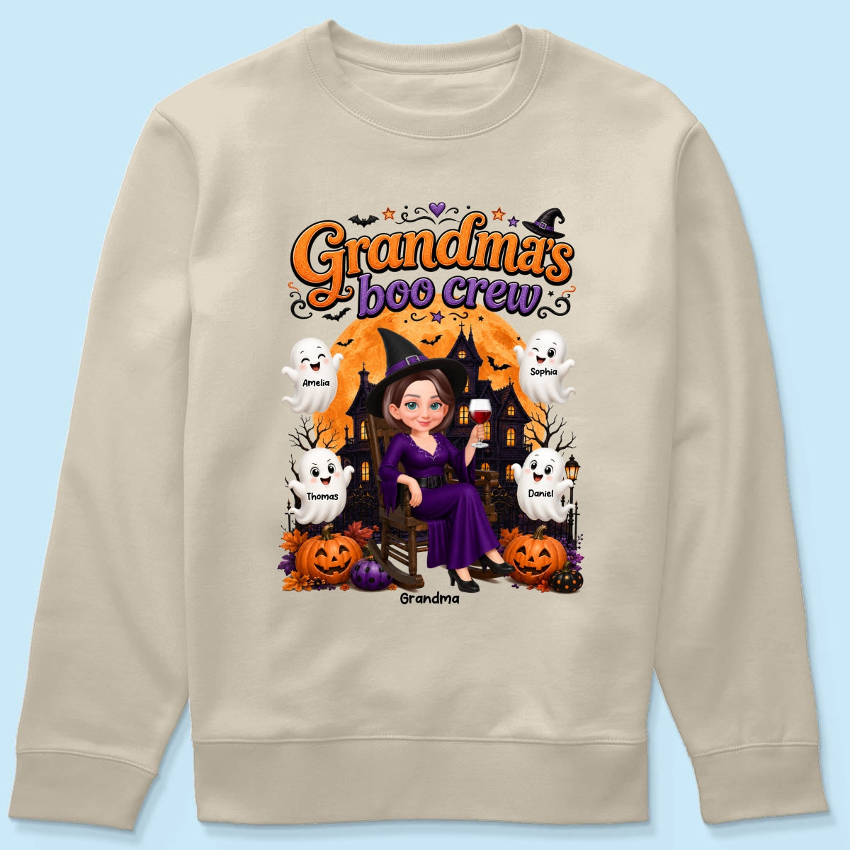 Cute Halloween Haunted House Grandma's Boo Crew - Personalized Shirt - Halloween Gift For Grandma