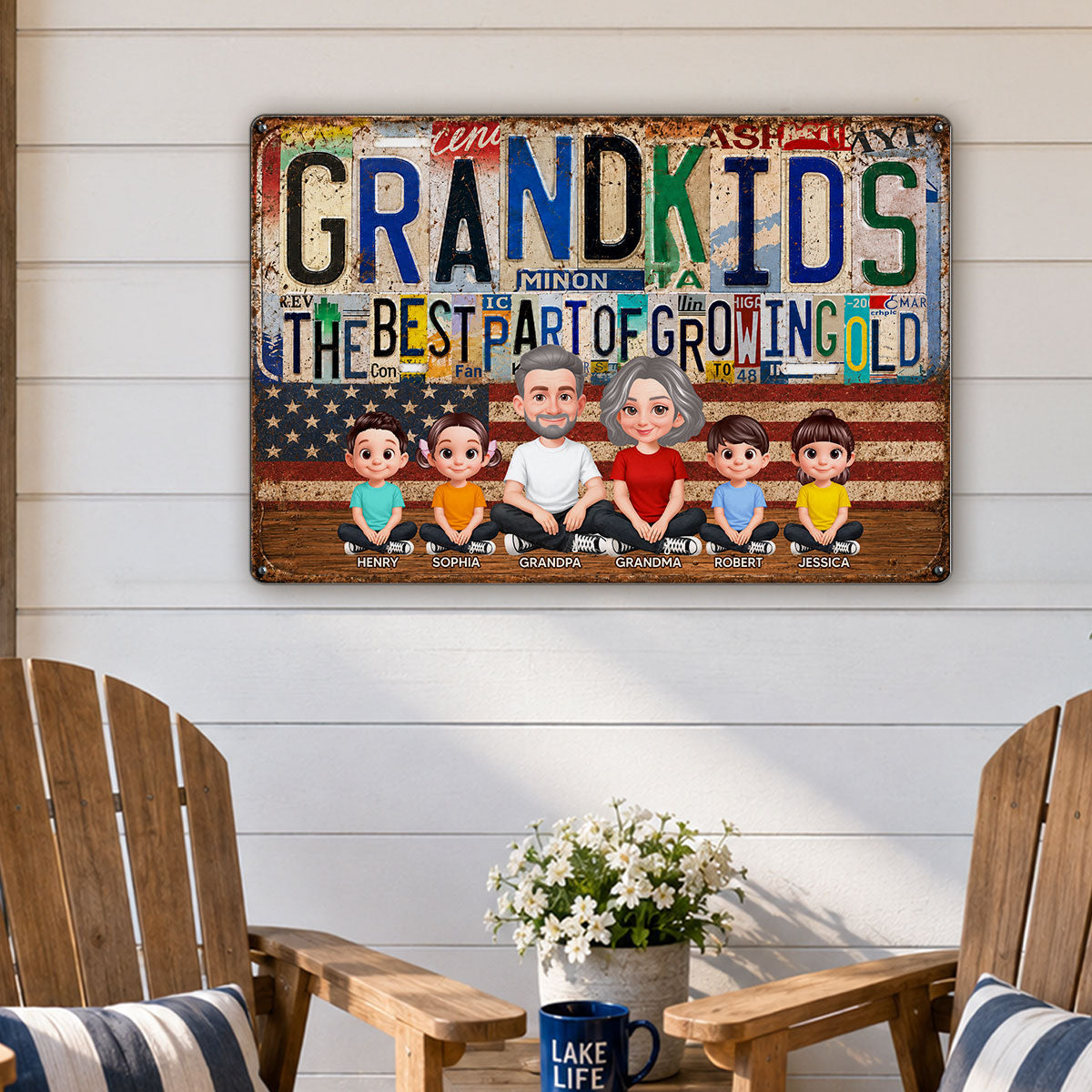 Grandkids Best Part Of Growing Old License Plate Style - Personalized Metal Sign - Gift For Grandparents, Patriotic Rustic Vintage