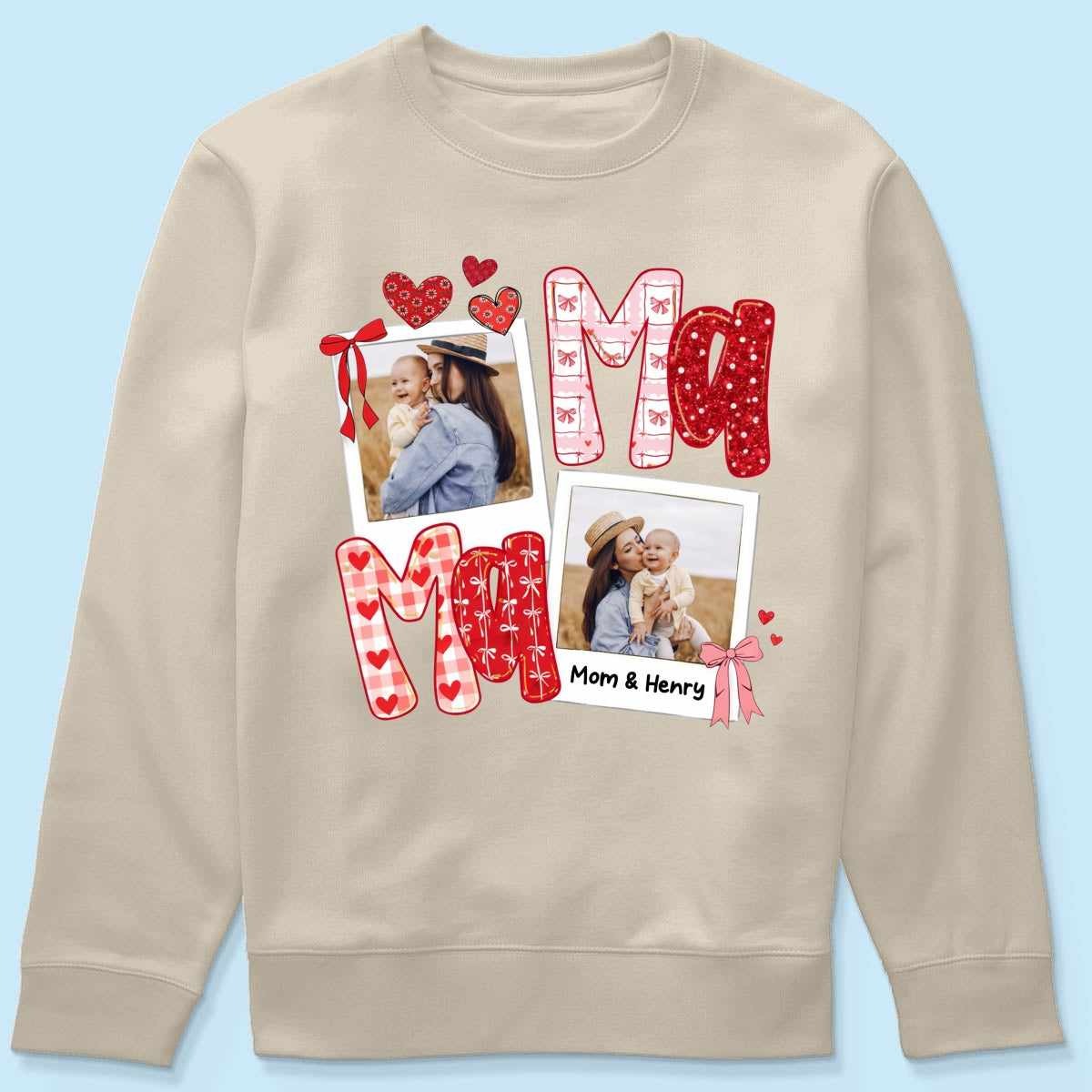 Preppy Mama Valentine Glitter Effect Photo - Personalized Shirt - Heartfelt Gift for Mom