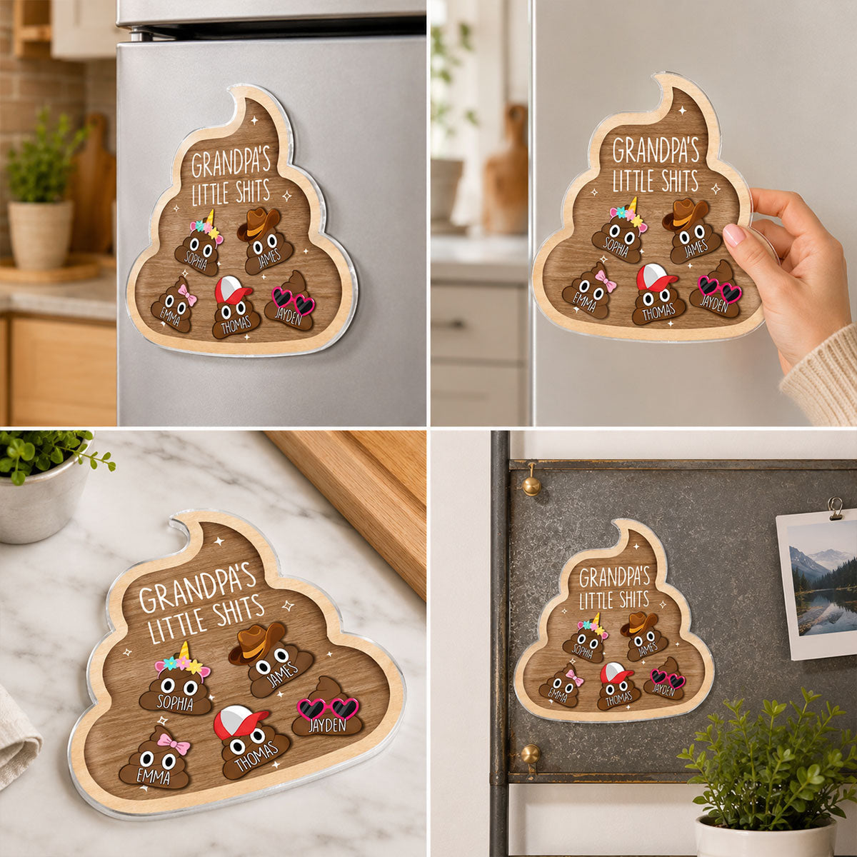 Grandpa's Little Turds - Personalized Acrylic Fridge Magnet - Funny Father's Day Gift For Grandpa