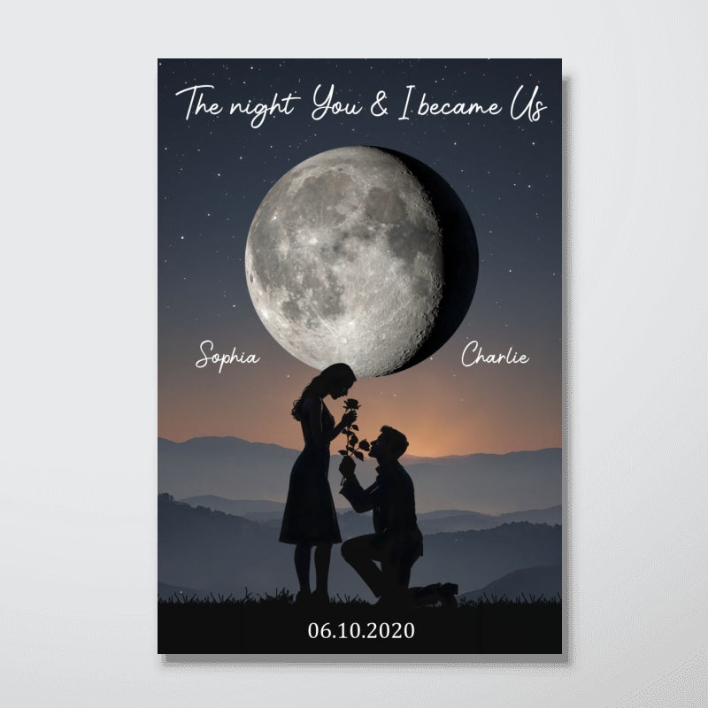 The Night You & I Became Us Couple Moon Phase - Personalized Poster - Anniversary, Valentine's Day Gift, Gift For Him, Gift For Her