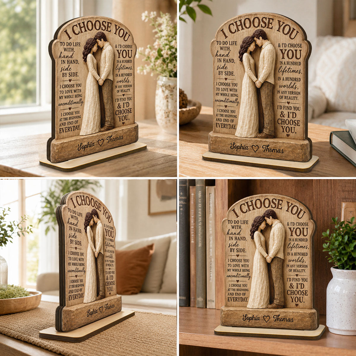 I Choose You Couple Hand In Hand 2D Flat - Personalized 2-Layered Wooden Plaque - Anniversary Gift Keepsake For Couples