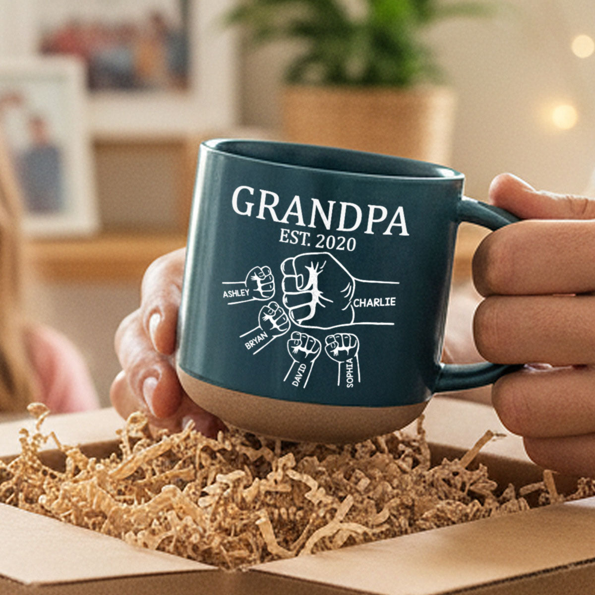 Grandpa Dad Fist Bump - Personalized Pottery Mug - Gift For Grandpa, Dad