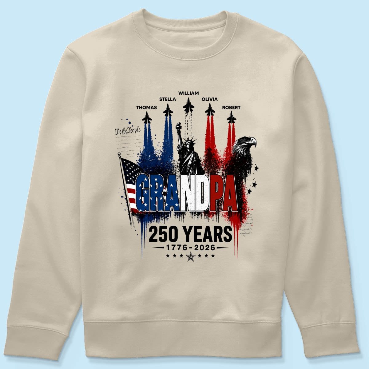 Strong Proud Grandpa Jet Fighter America 250th Anniversary - Personalized Shirt - Father's Day Gift For Dad, Grandpa
