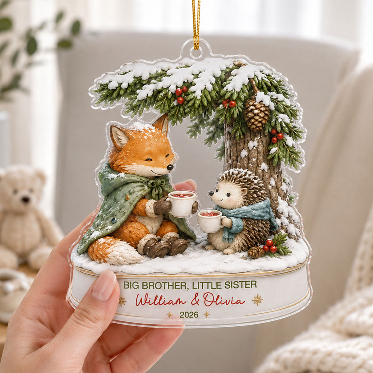 Big Brother Sister Little Kid - Personalized Acrylic Ornament - Christmas Keepsake
