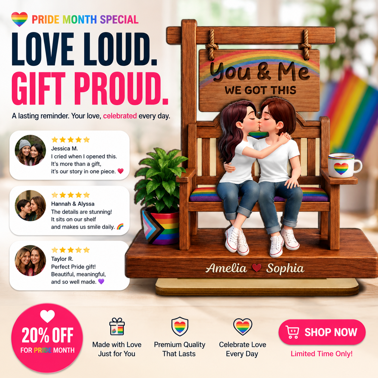 Pride Couple LGBTQ Romantic Love - Personalized 2-Layered Wooden Plaque - Gift For Couple, Happy Pride Month