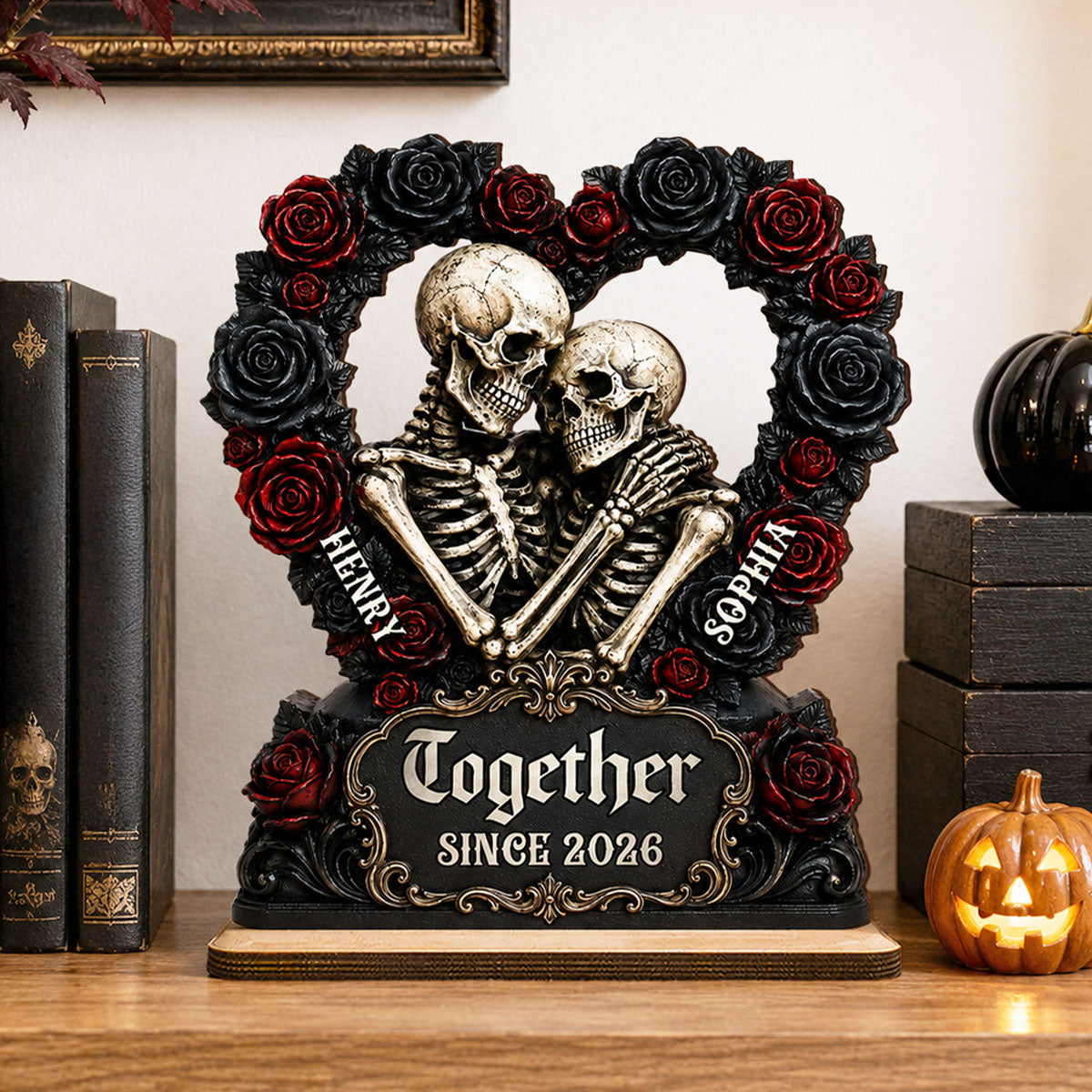 Till Death Together Gothic Couple - Personalized 2-Layered Wooden Plaque - Halloween Gift For Couple