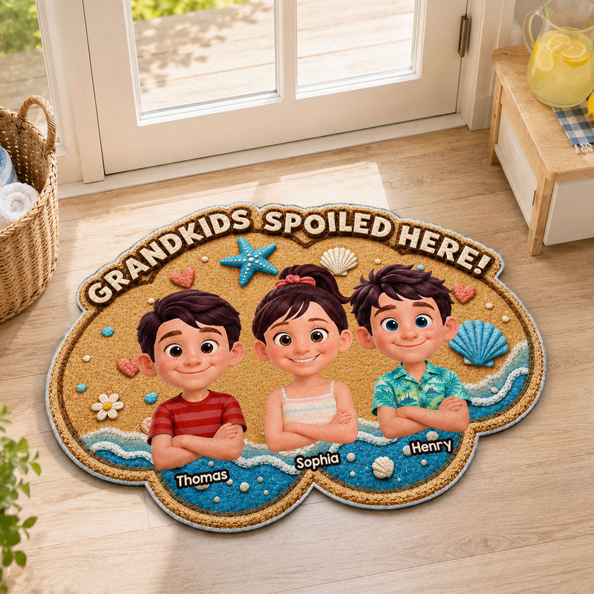 Grandkids Spoiled Here - Personalized Doormat - Gift For Grandparents, Summer Decor