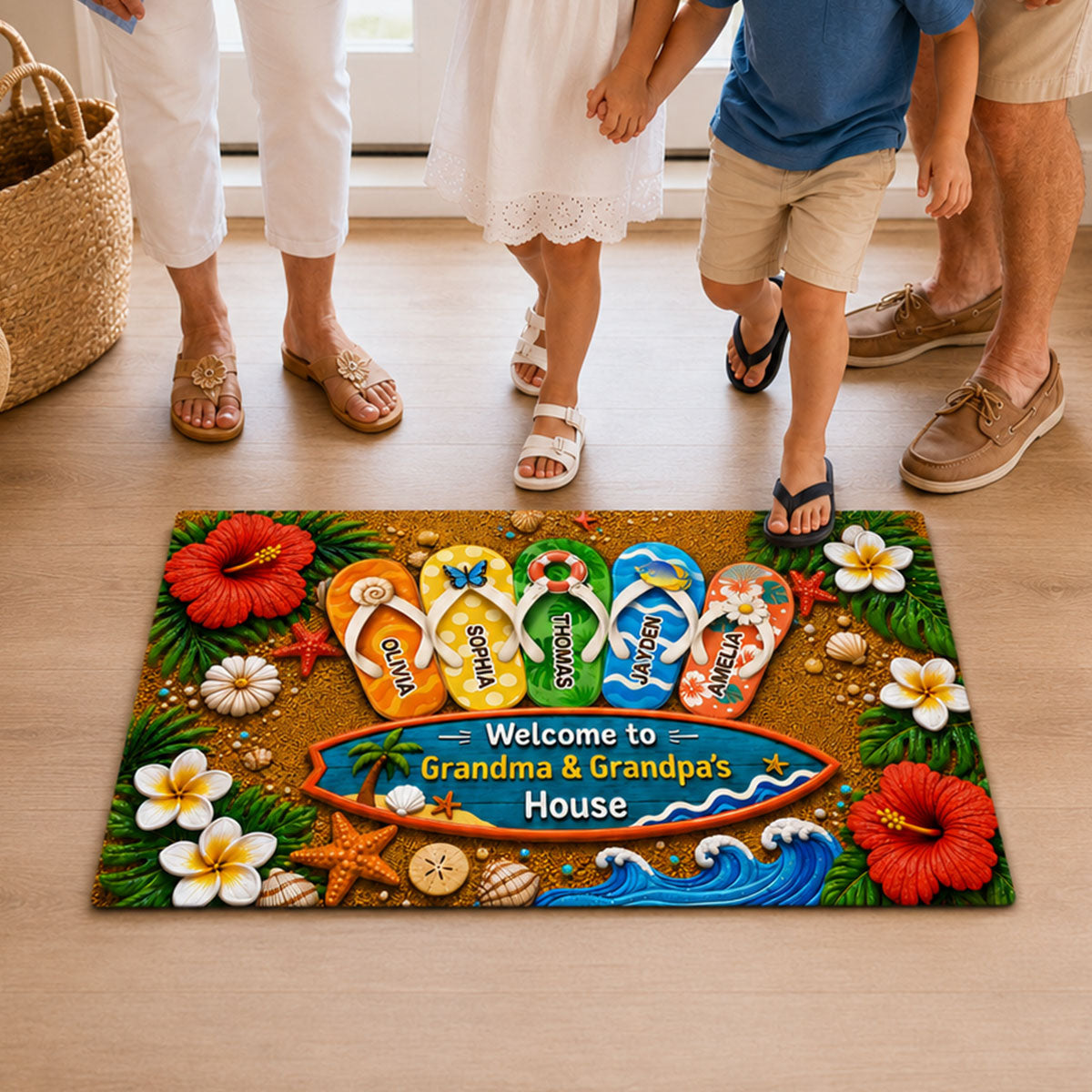 Hello Summer Vibe Welcome To Grandma Grandpa House - Personalized Doormat - Grandparents House Summer Decoration