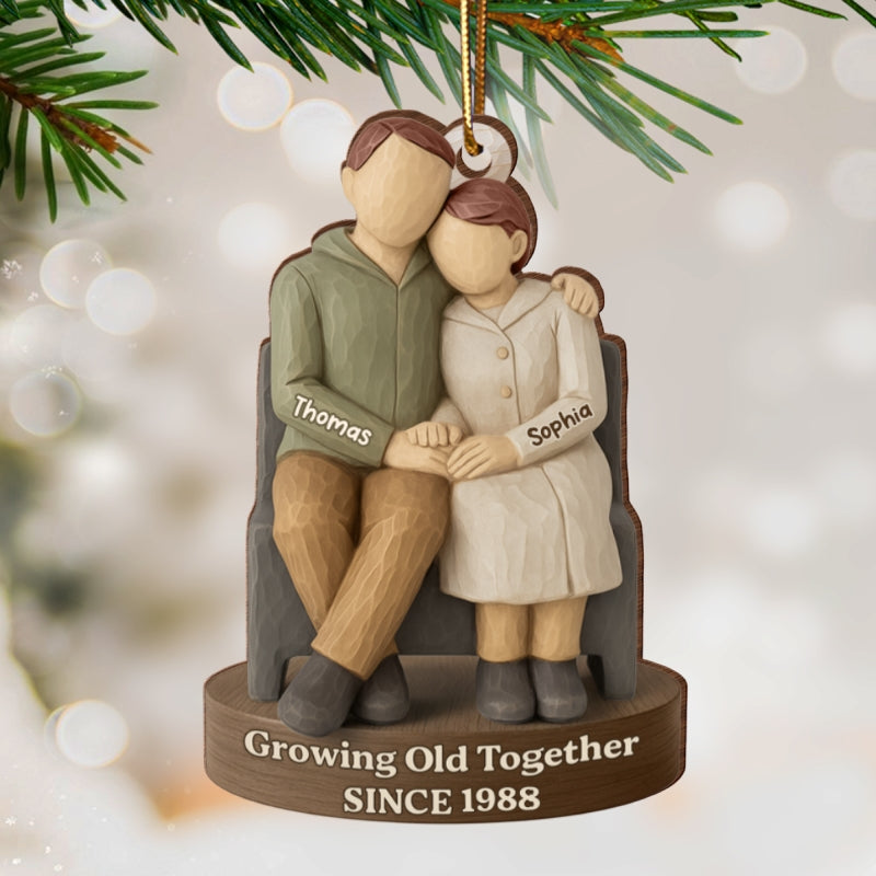 Couple Growing Old Together 3D Effect - Personalized Wooden Ornament - Christmas Gift for him, for her