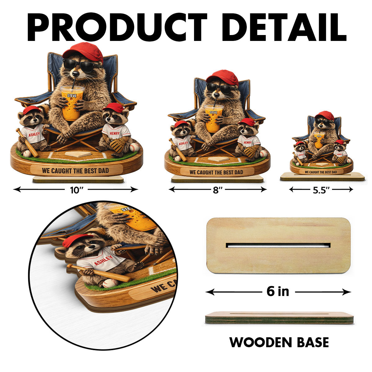 Raccoon We Caught the Best Dad - Personalized 2-Layered Wooden Plaque - Mother's Day Gift for Dad, Husband