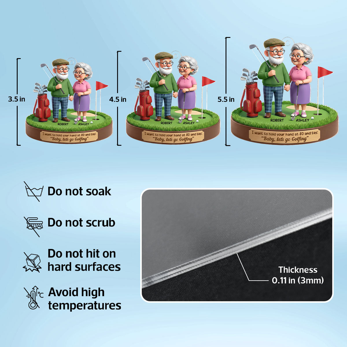 3D Effect Old Couple Baby Let's Go Golfing - Personalized Acrylic Car Hanger - Sentimental Gift for him, for her