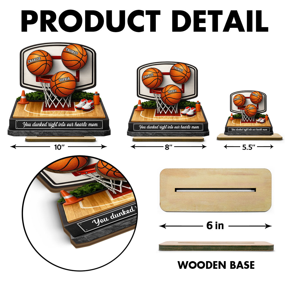 You Dunked Right into Our Hearts Basketball Mom - Personalized 2-Layered Wooden Plaque - Gift for Mom