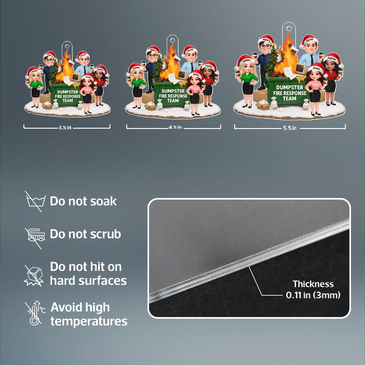 Funny Coworkers Standing around Dumpster Fire - Personalized Acrylic Ornament - Dumpster Fire Response Team, Funny Holiday Gift for Coworkers