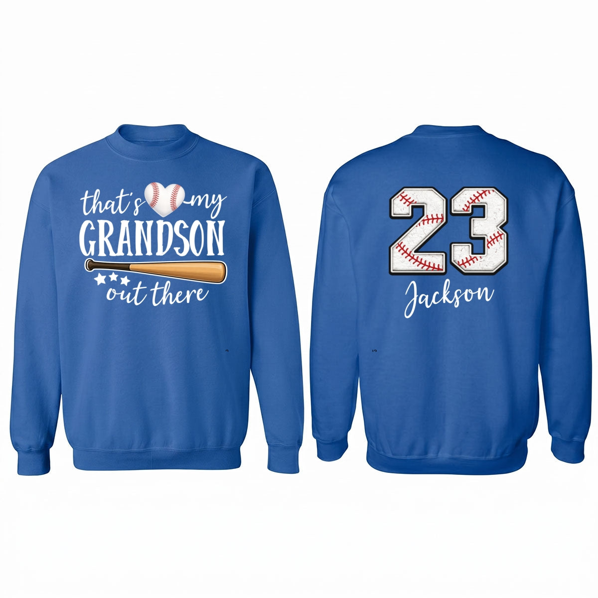 That's My Grandson Out There - Personalized Double Sided Sweatshirt - Baseball Softball Grandma Mom