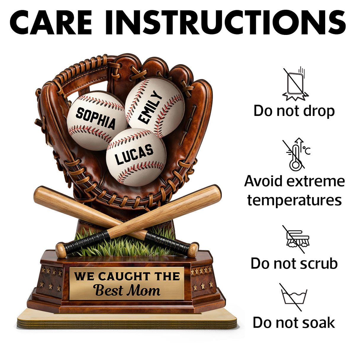 Caught The Best Mom Baseball - Personalized 2-Layered Wooden Plaque - Gift For Baseball Mom