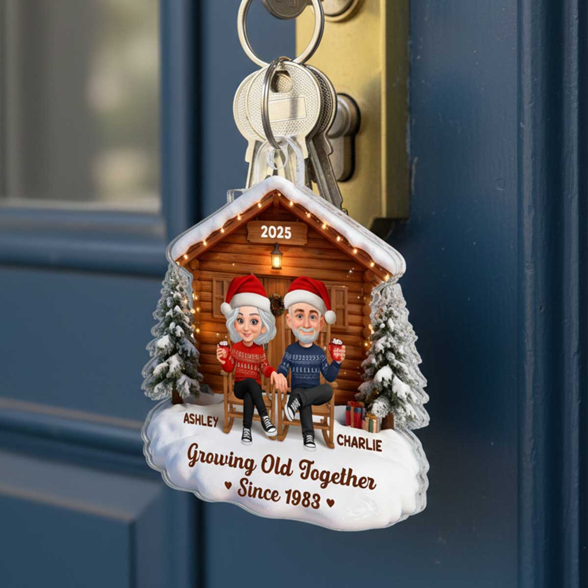 3D Effect Couple Cabin - Personalized Acrylic Car Hanger - Heartfelt Gift For Couple, For Him, For Her
