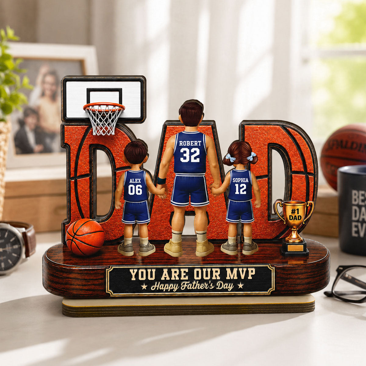 Basketball Dad Legend You Are Our MVP - Personalized 2-Layered Wooden Plaque - Gift For Dad