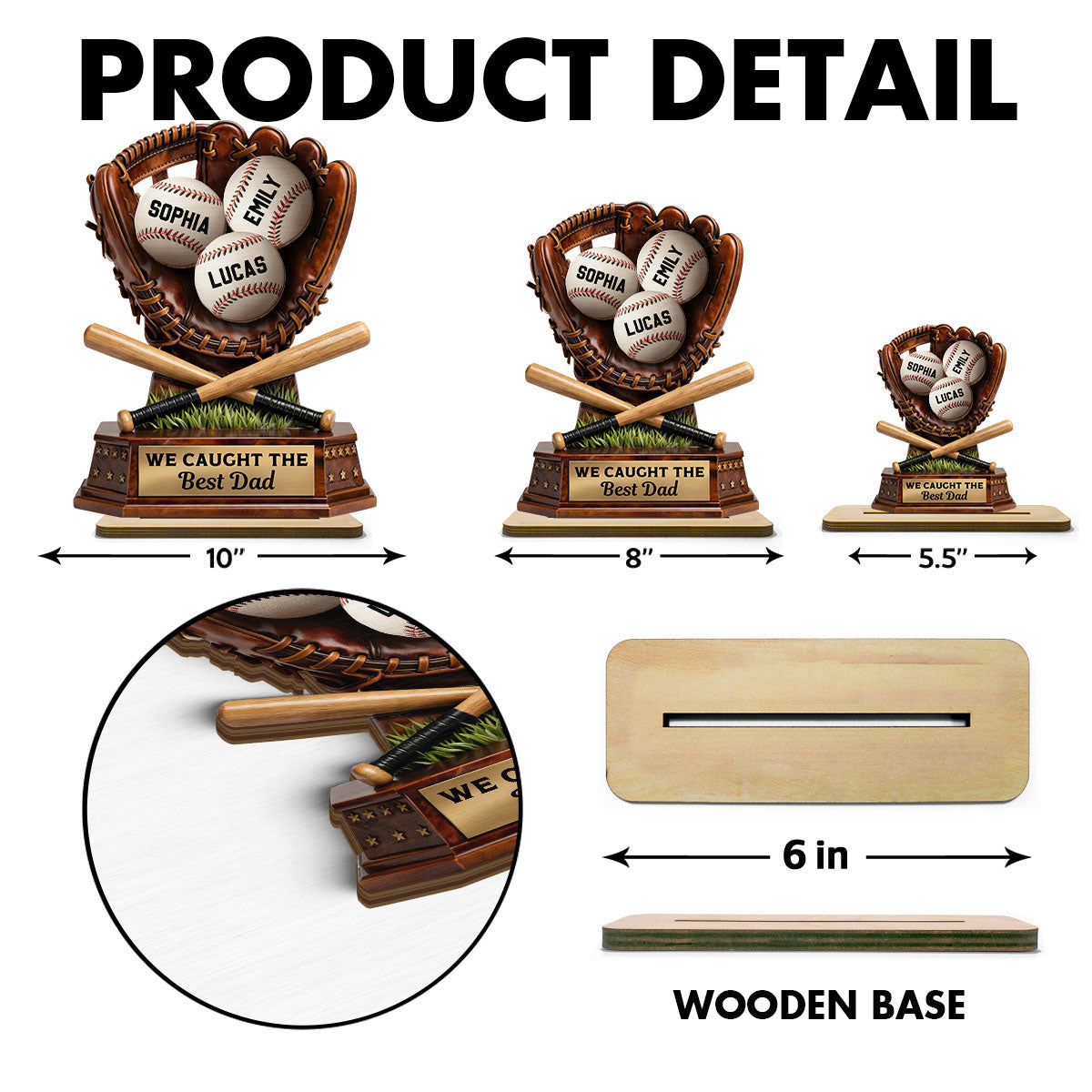 We Caught The Best Dad, Baseball Dad - Personalized 2-Layered Wooden Plaque - Gift for Dad, Husband