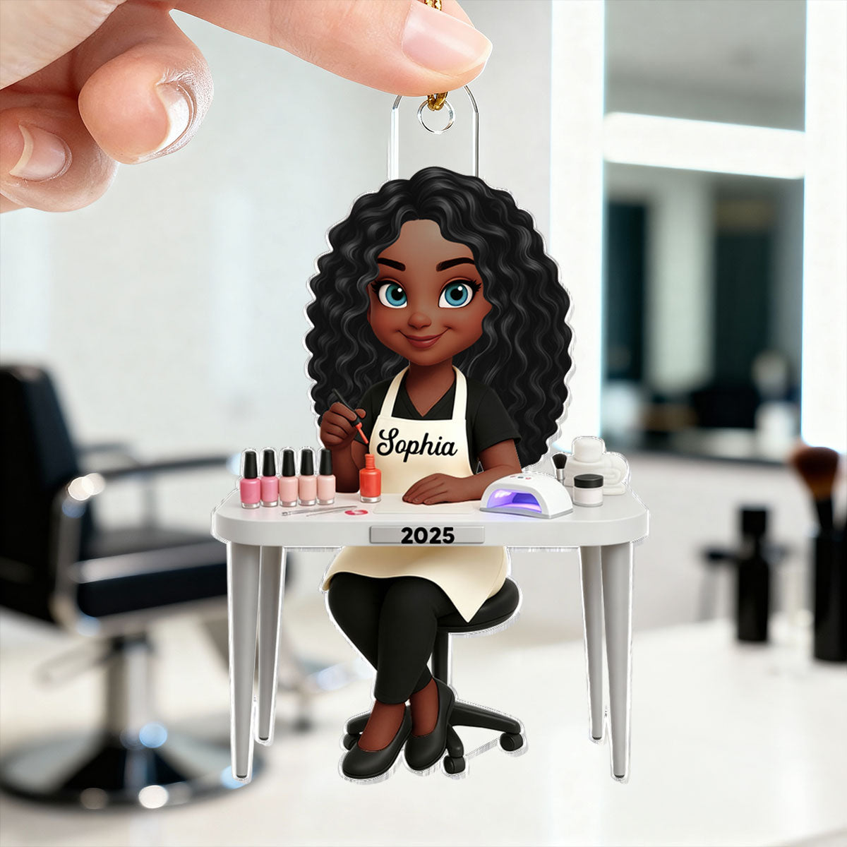 3D Effect Christmas Nail Technician - Personalized Acrylic Ornament - Gift For Nail Technician, Nails Decor, Beauty Salon, Woman, Girl