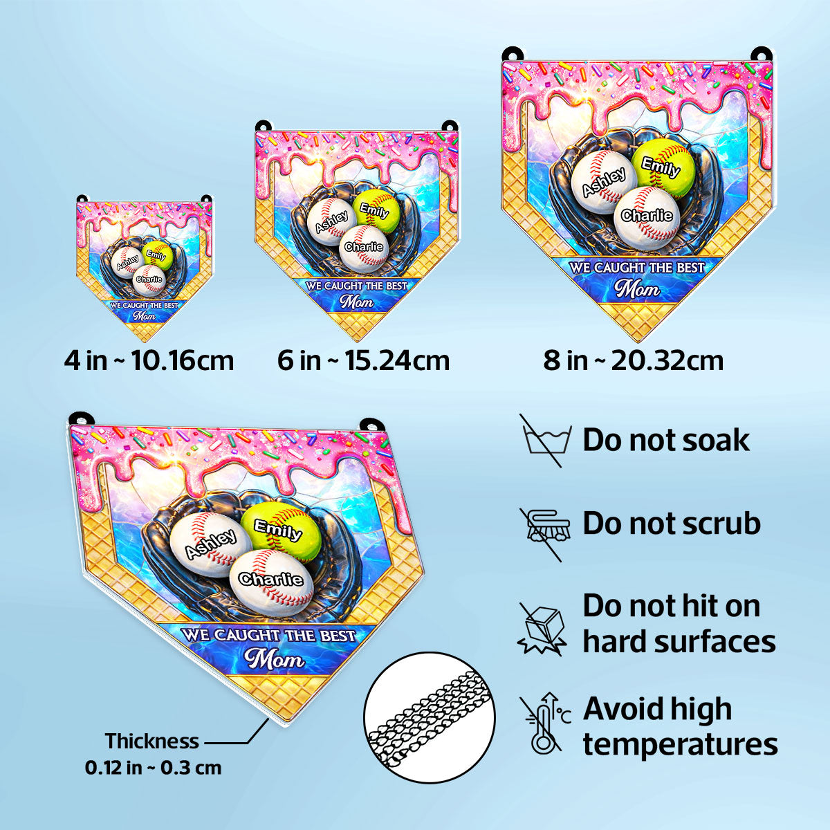 Icecream Drip Baseball We Caught the Best Mom - Personalized Suncatcher - Mother's Day Gift for Mom, Wife