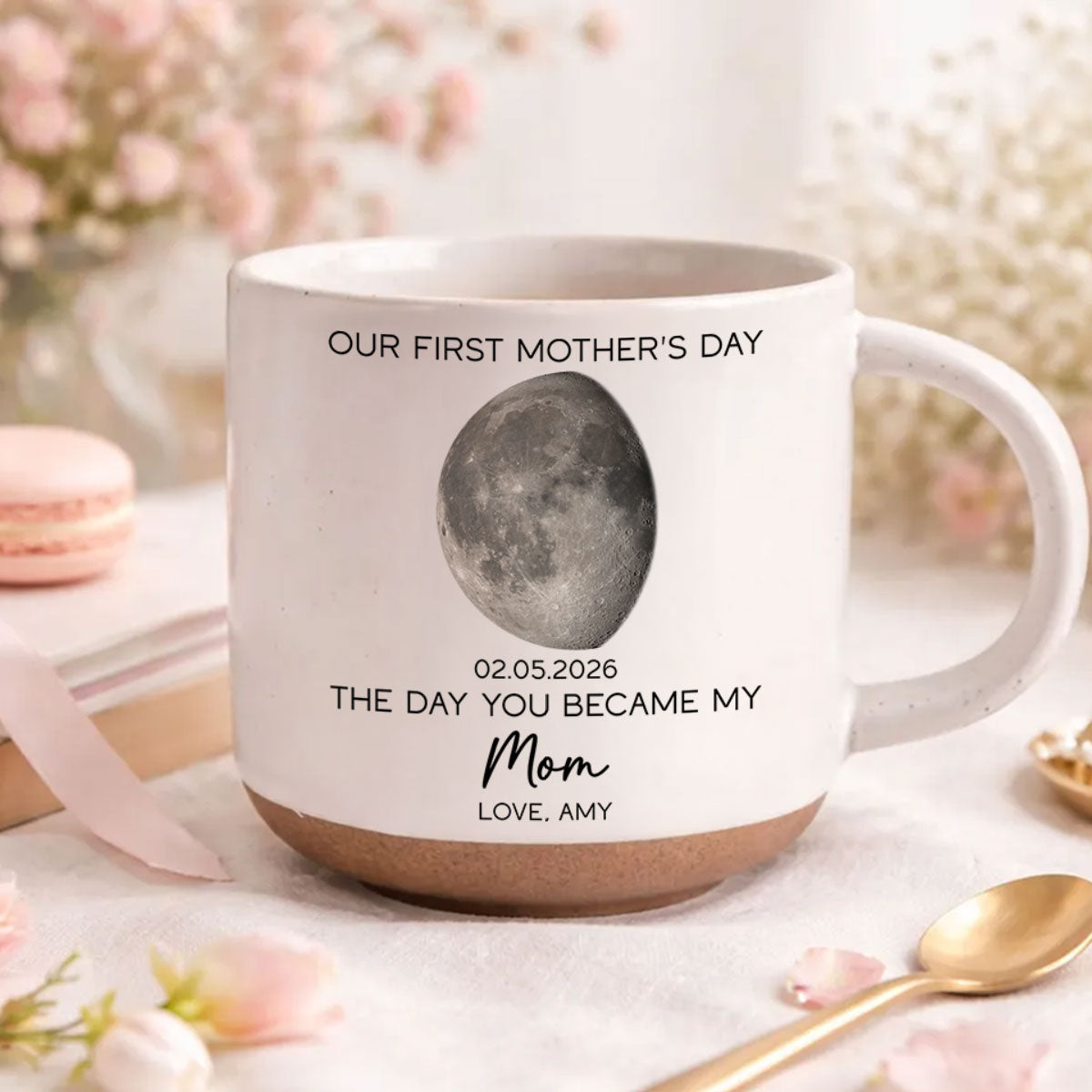The Day You Became My Mom Custom Moon Phase First Mother's Day - Personalized Pottery Mug - First Mother's Day Gift For New Mom