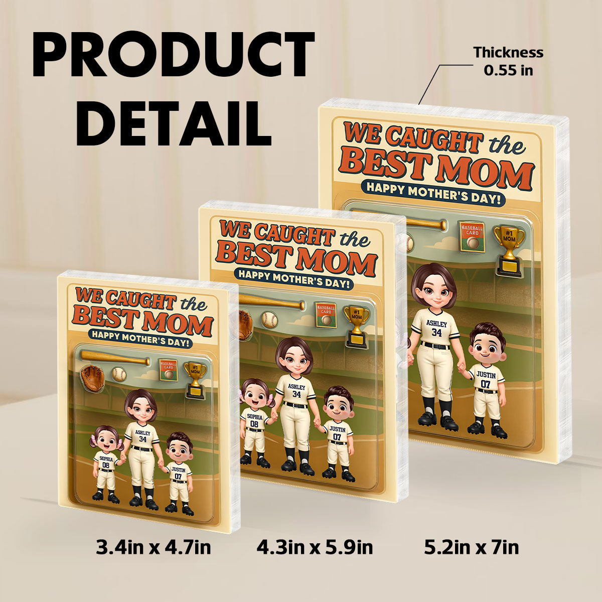 I Caught the Best Mom Baseball Mom Custom Action Figure - Personalized Acrylic Block Plaque - Heartfelt Gift for Mom, Wife