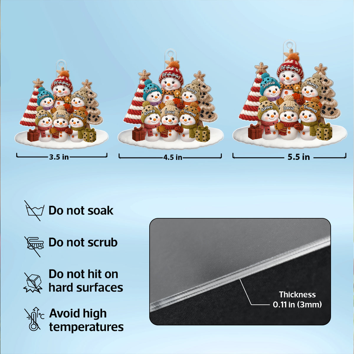 3D Embroidered Effect Snowman Grandma Grandkids - Personalized Acrylic Ornament - Christmas Gift for Grandma