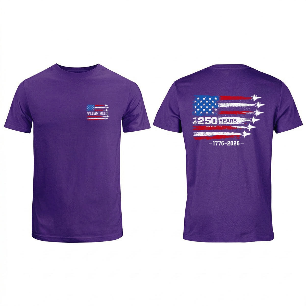 250 Years American Flag Jets Custom Name - Personalized Shirt - United States 250th Anniversary USA Patriotic